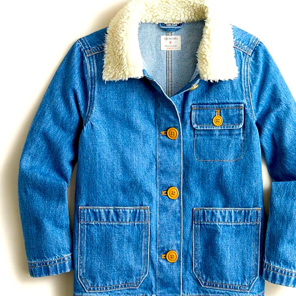 Girls' denim chore jacket with sherpa trim